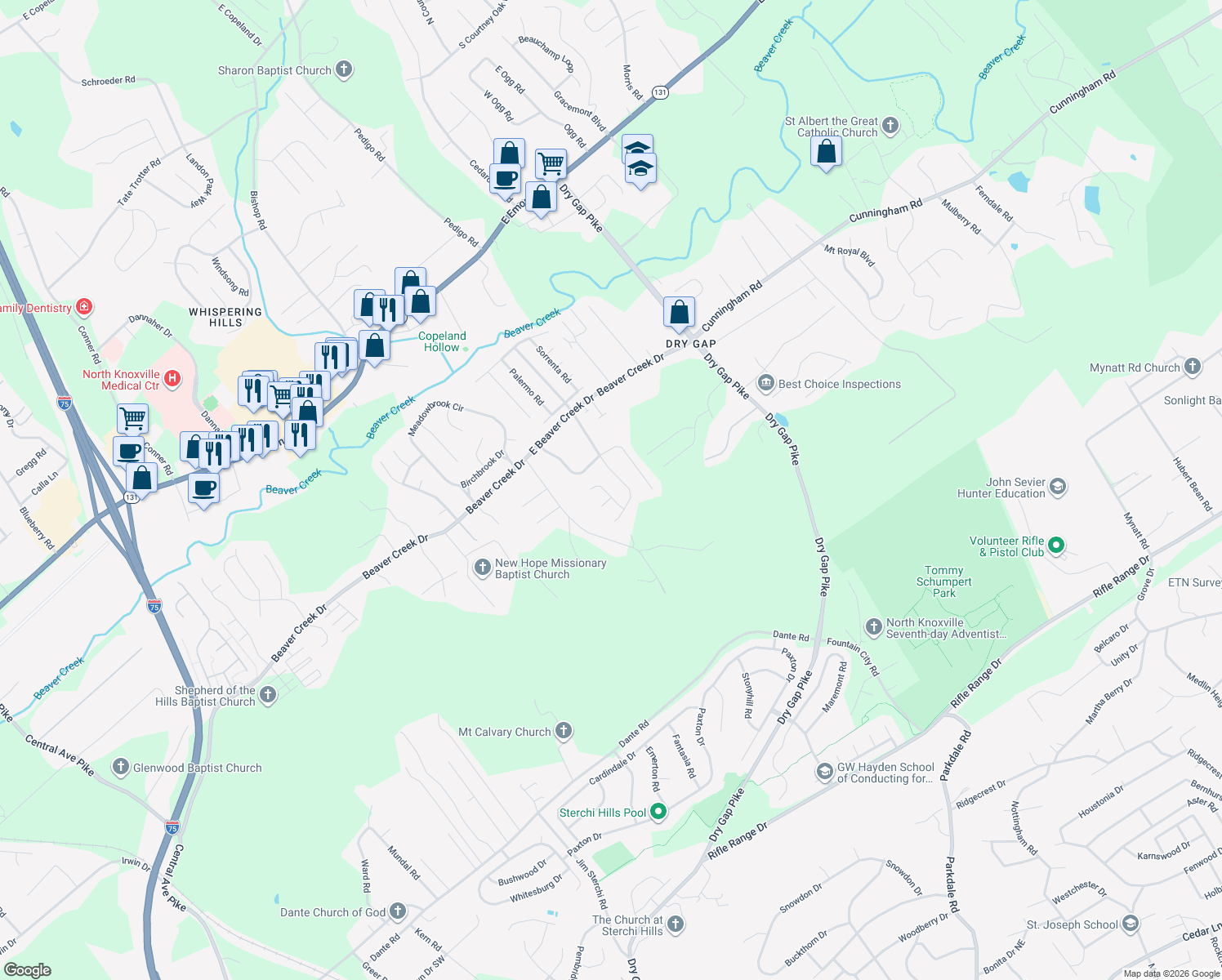 map of restaurants, bars, coffee shops, grocery stores, and more near 7022 Pelsor Lane in Knoxville
