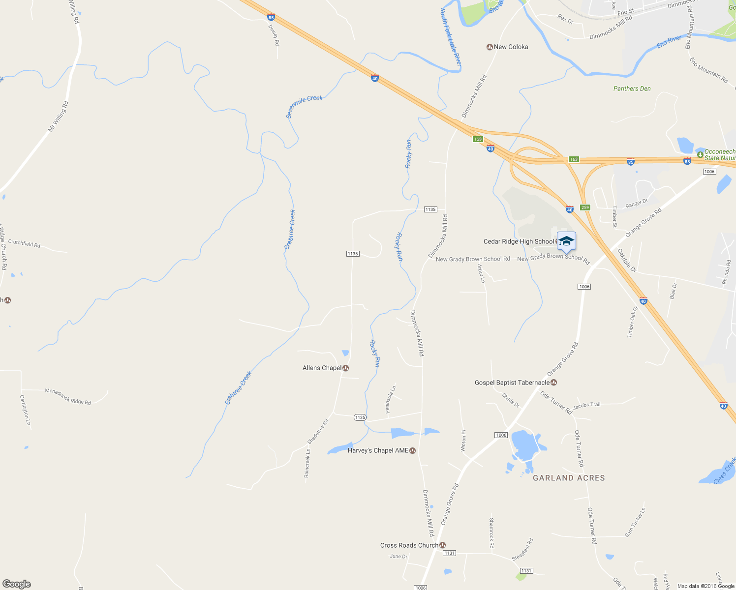map of restaurants, bars, coffee shops, grocery stores, and more near 3802 Murphy School Road in Durham