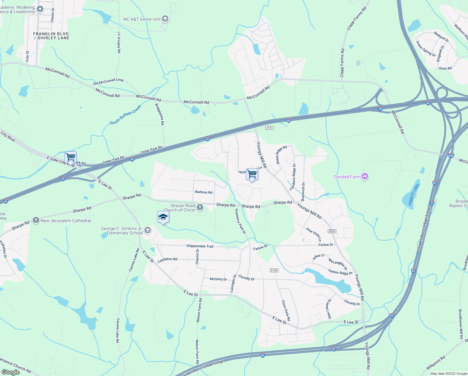 map of restaurants, bars, coffee shops, grocery stores, and more near 1710 Bellwick Drive in Greensboro