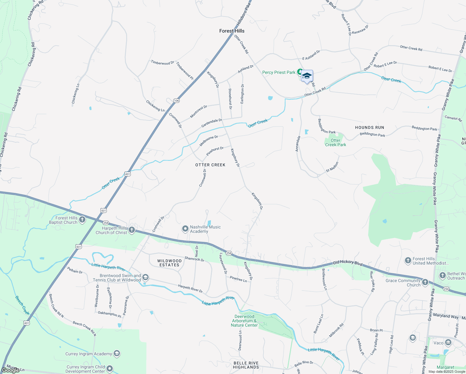 map of restaurants, bars, coffee shops, grocery stores, and more near 6105 Stonehaven Drive in Nashville