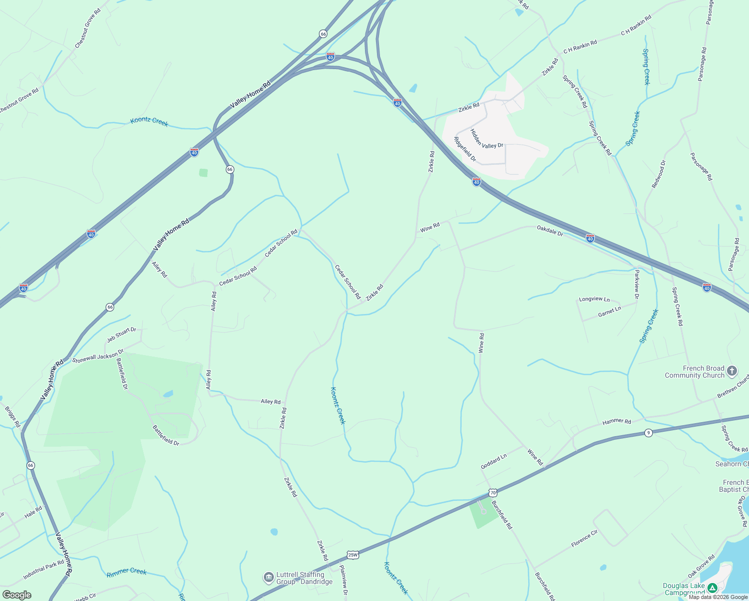 map of restaurants, bars, coffee shops, grocery stores, and more near 904 Zirkle Road in Dandridge