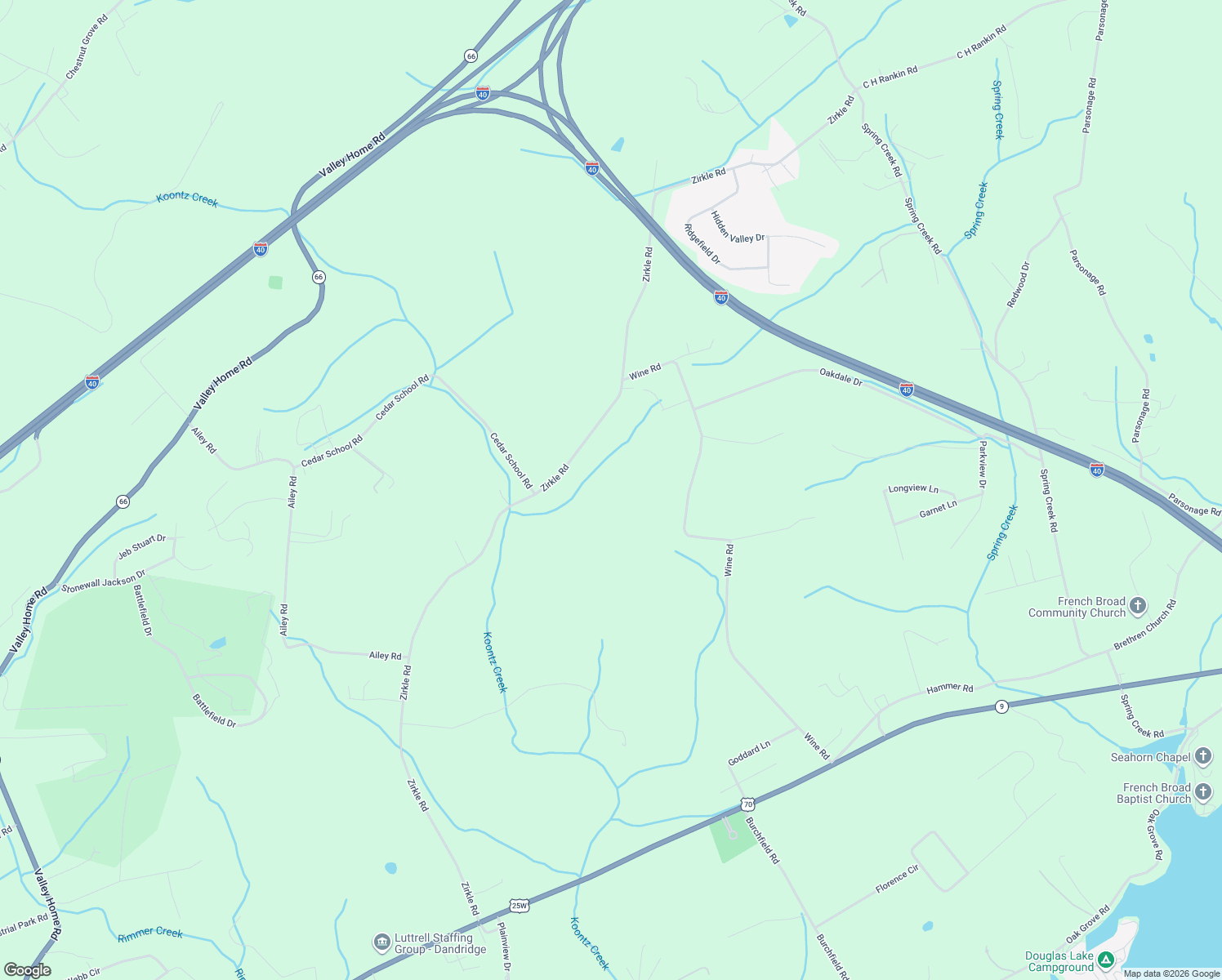 map of restaurants, bars, coffee shops, grocery stores, and more near 904 Zirkle Road in Dandridge