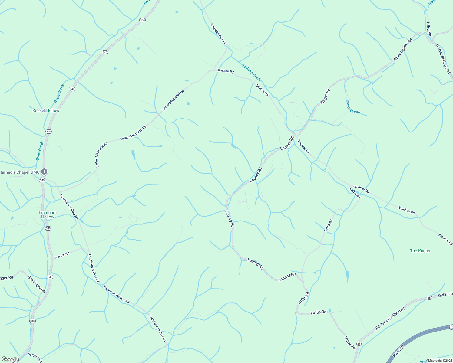 map of restaurants, bars, coffee shops, grocery stores, and more near 2643 Looney Road in Parrottsville
