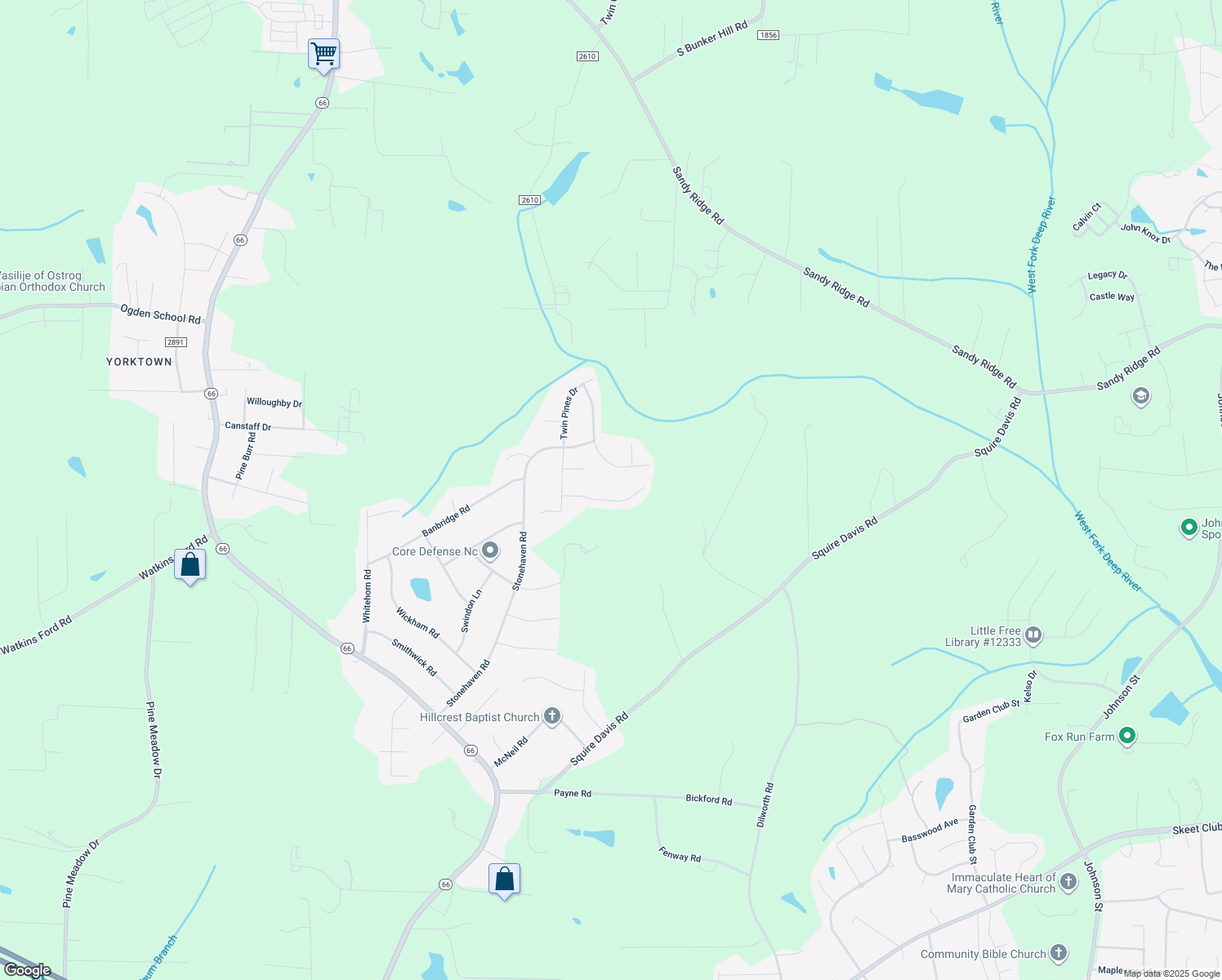 map of restaurants, bars, coffee shops, grocery stores, and more near 1725 Brittany Ridge Drive in Kernersville