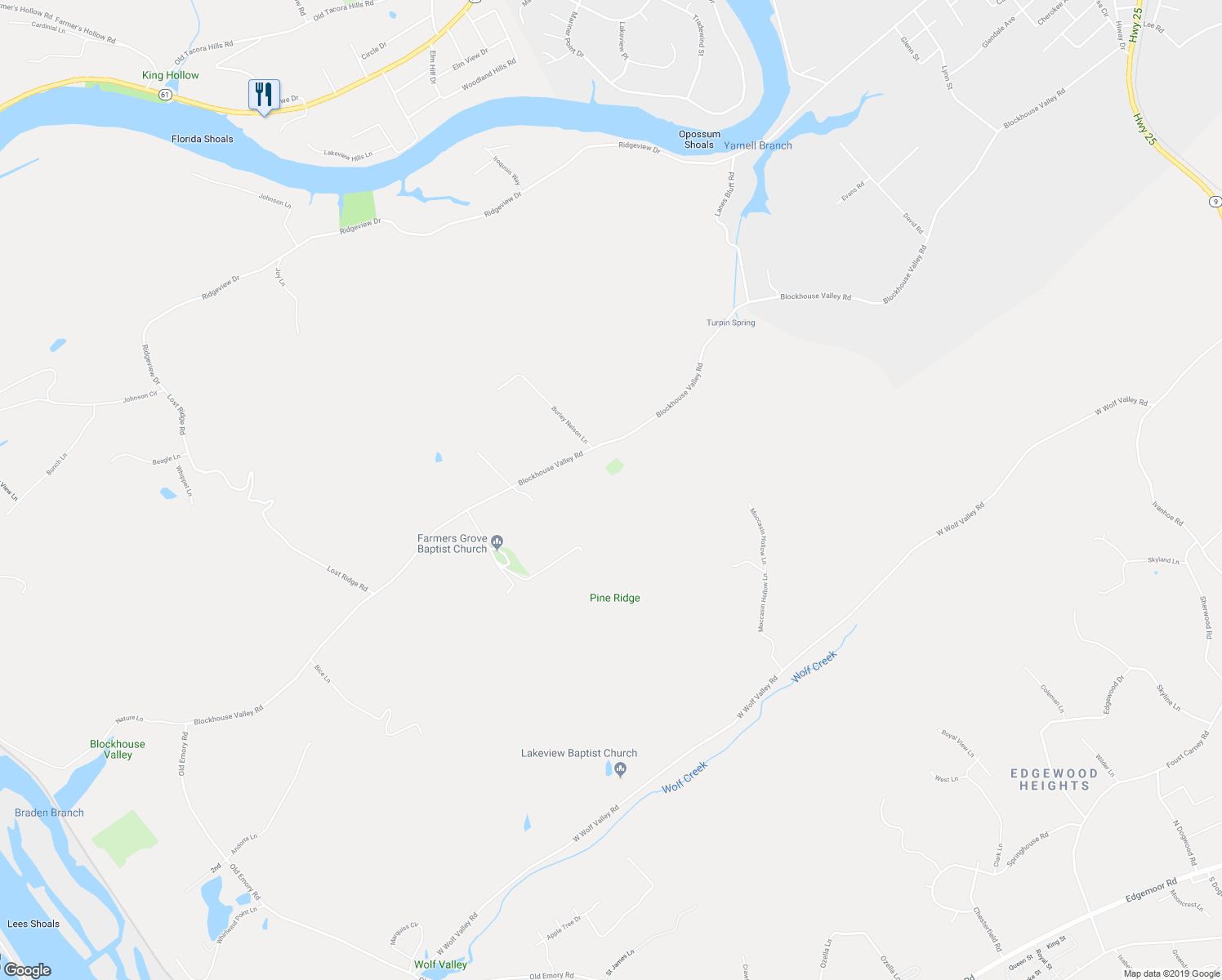 map of restaurants, bars, coffee shops, grocery stores, and more near 1115 Blockhouse Valley Road in Clinton
