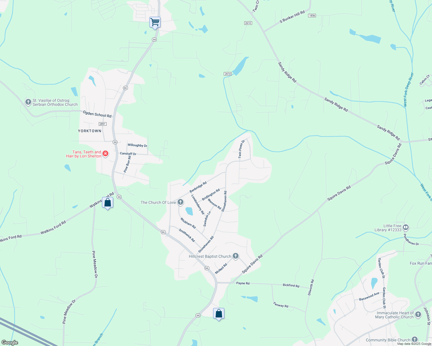 map of restaurants, bars, coffee shops, grocery stores, and more near 1655 Banbridge Rd in Kernersville