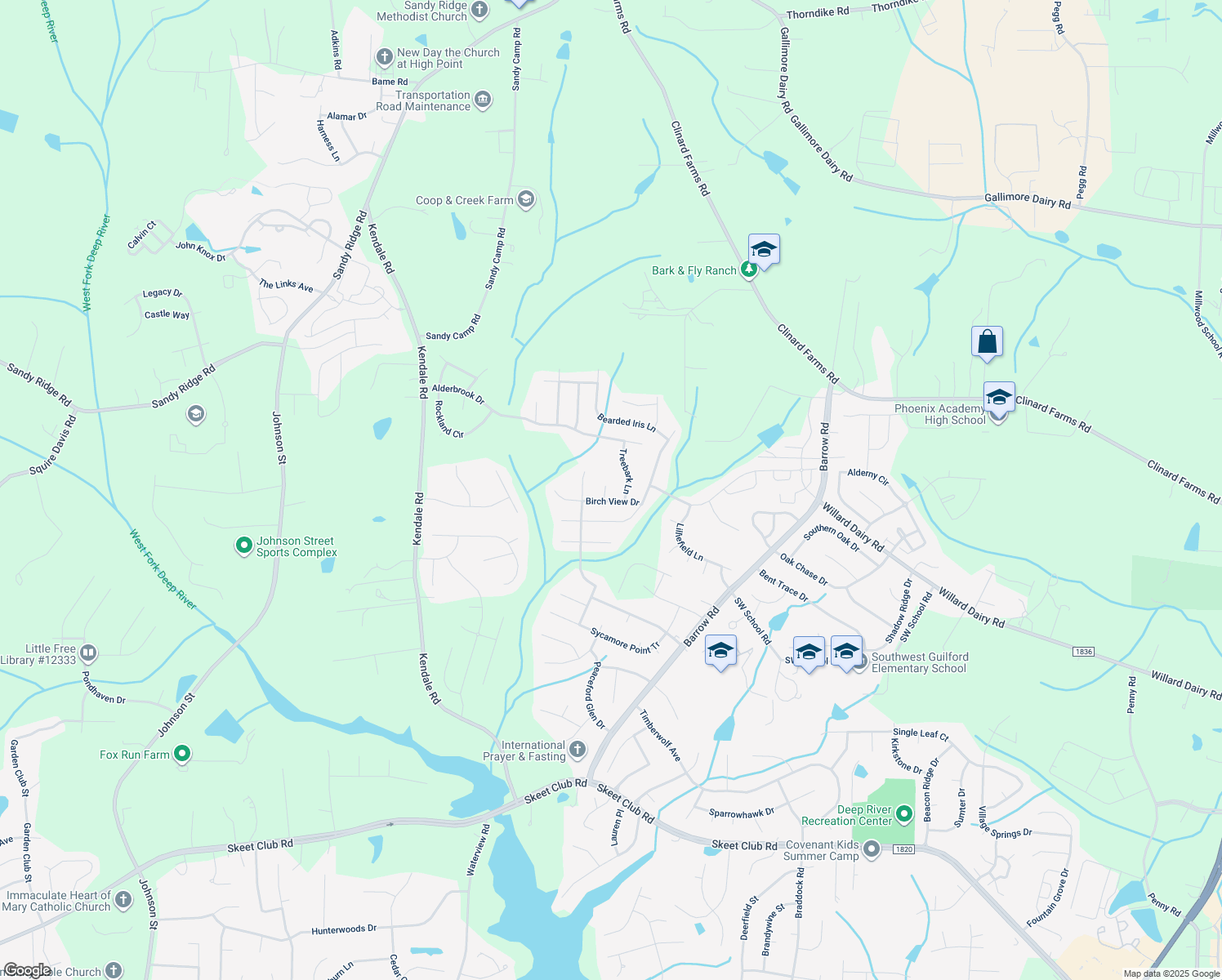 map of restaurants, bars, coffee shops, grocery stores, and more near 4508 Willows Court in High Point
