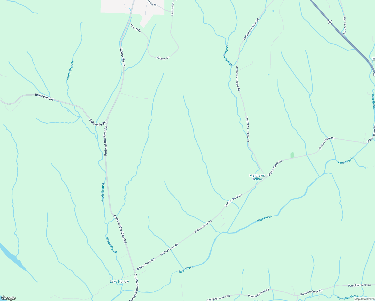 map of restaurants, bars, coffee shops, grocery stores, and more near 1717 West Blue Creek Road in Waverly