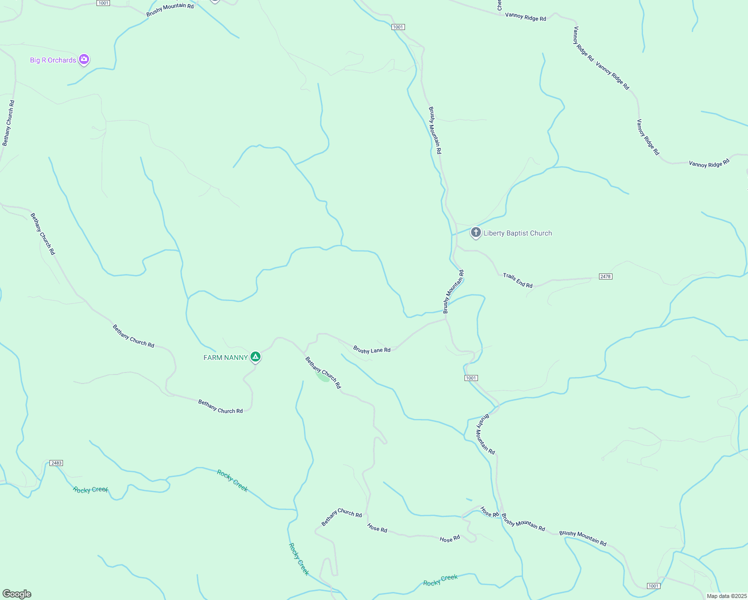 map of restaurants, bars, coffee shops, grocery stores, and more near Brushy Lane Road in Wilkes County