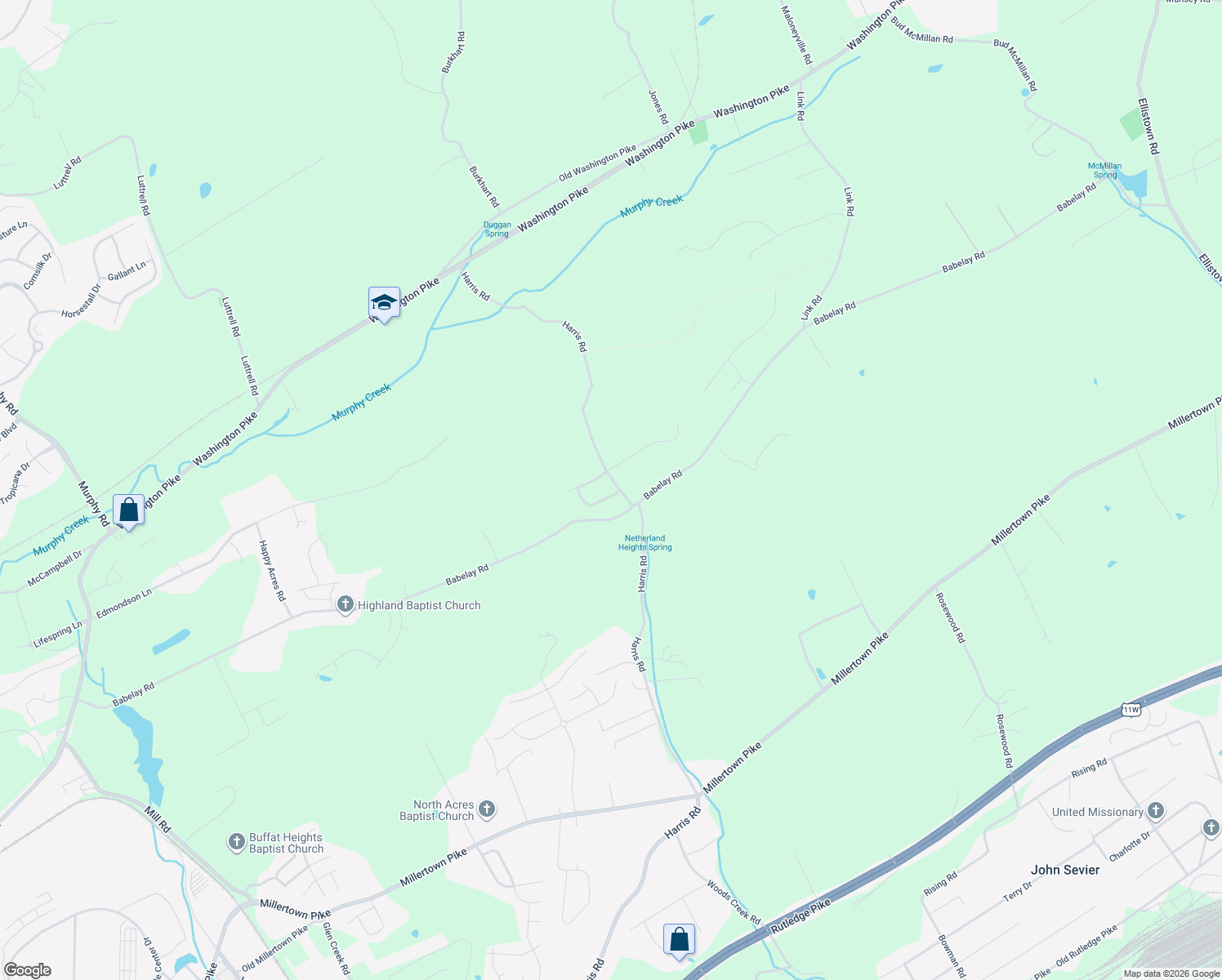 map of restaurants, bars, coffee shops, grocery stores, and more near 6329 Netherland Drive in Knoxville