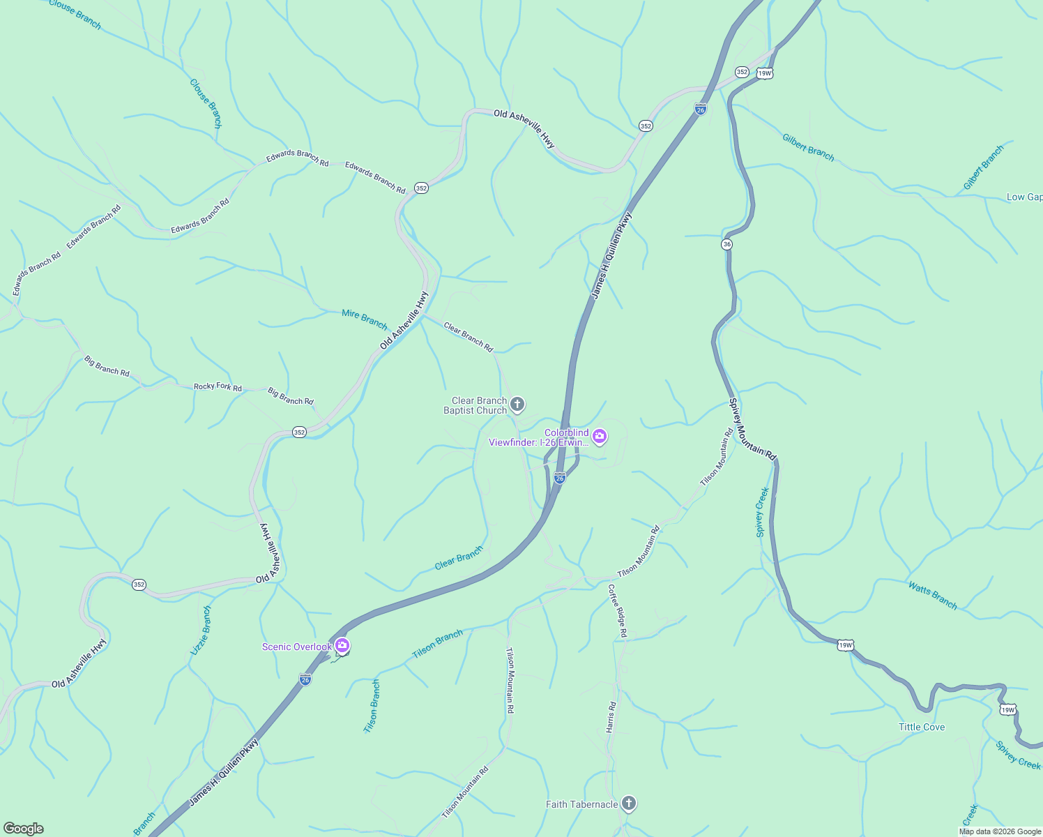 map of restaurants, bars, coffee shops, grocery stores, and more near 110 Old Ridge Road in Erwin