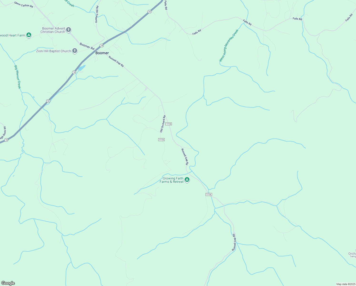 map of restaurants, bars, coffee shops, grocery stores, and more near 1196 Russell Gap Road in Moravian Falls