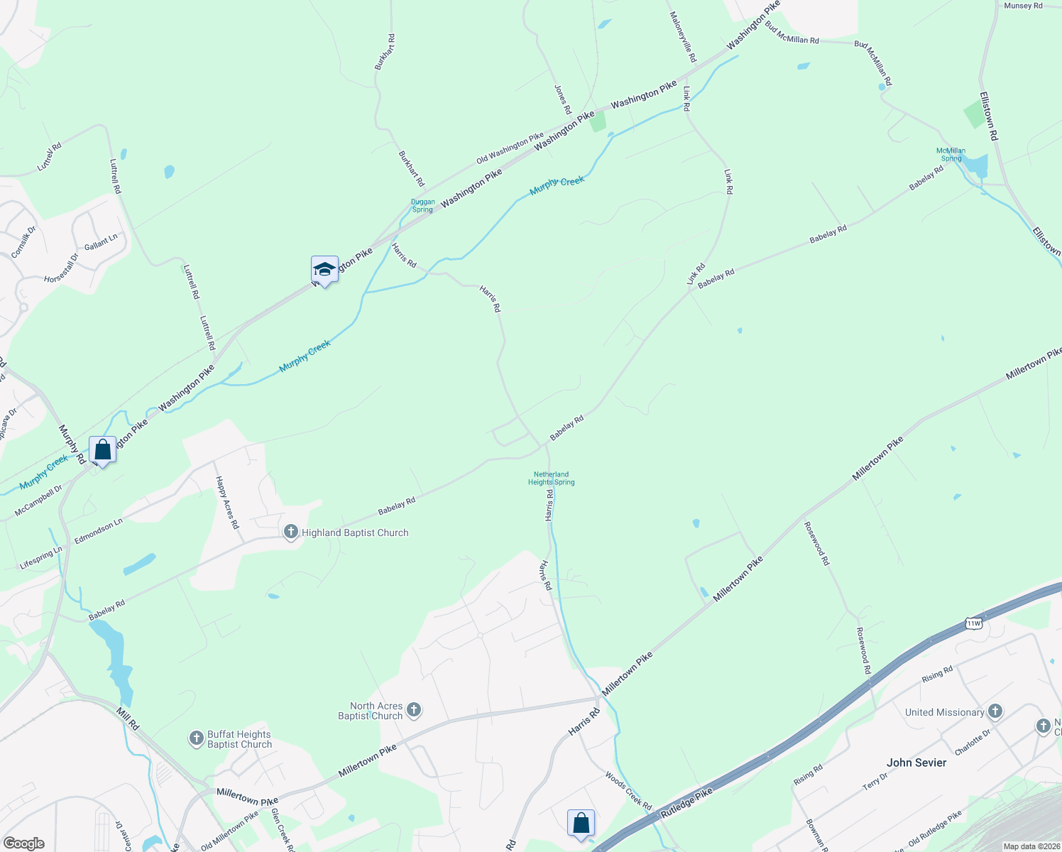 map of restaurants, bars, coffee shops, grocery stores, and more near 6329 Netherland Drive in Knoxville