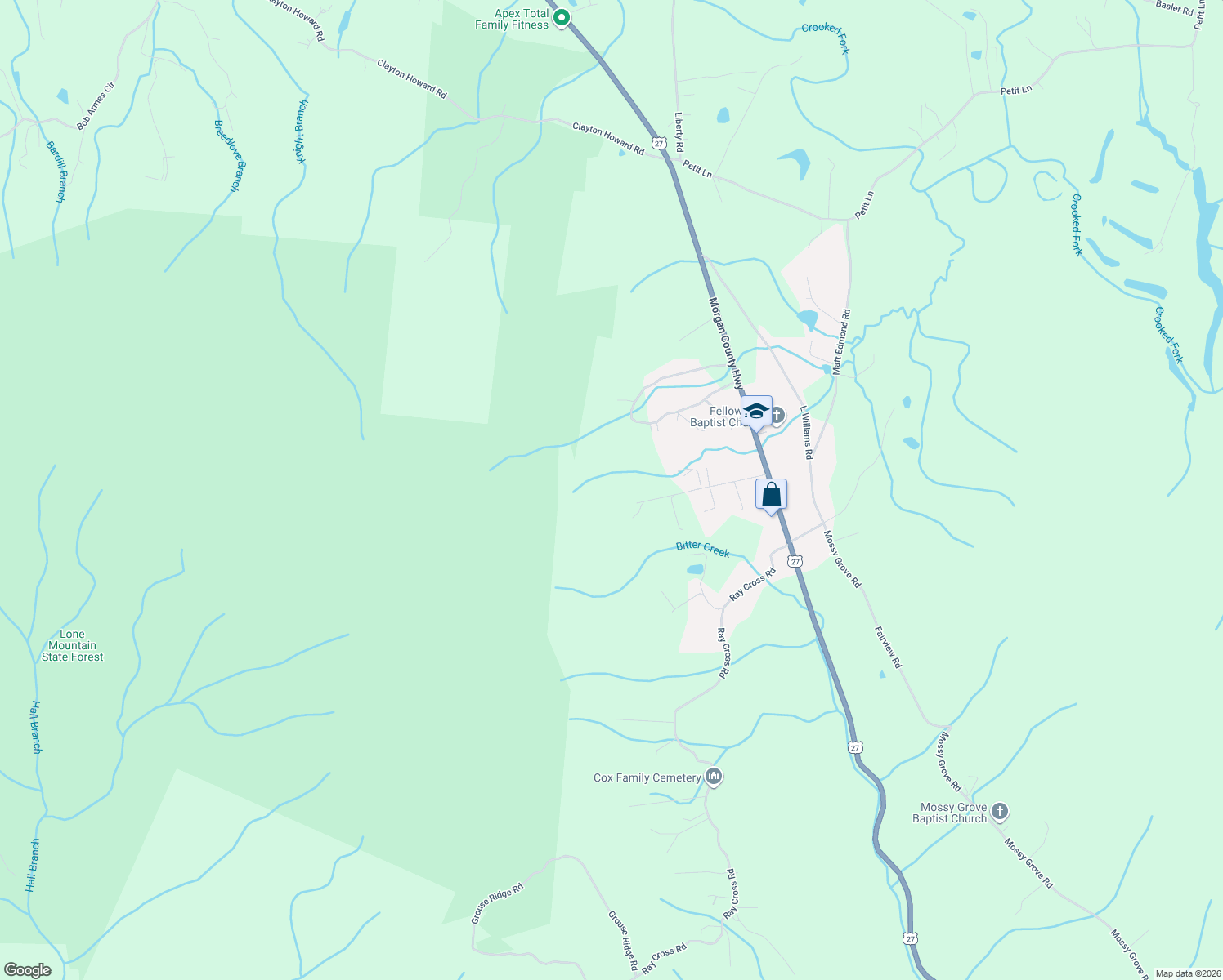 map of restaurants, bars, coffee shops, grocery stores, and more near 266 Lone Mountain Road in Wartburg