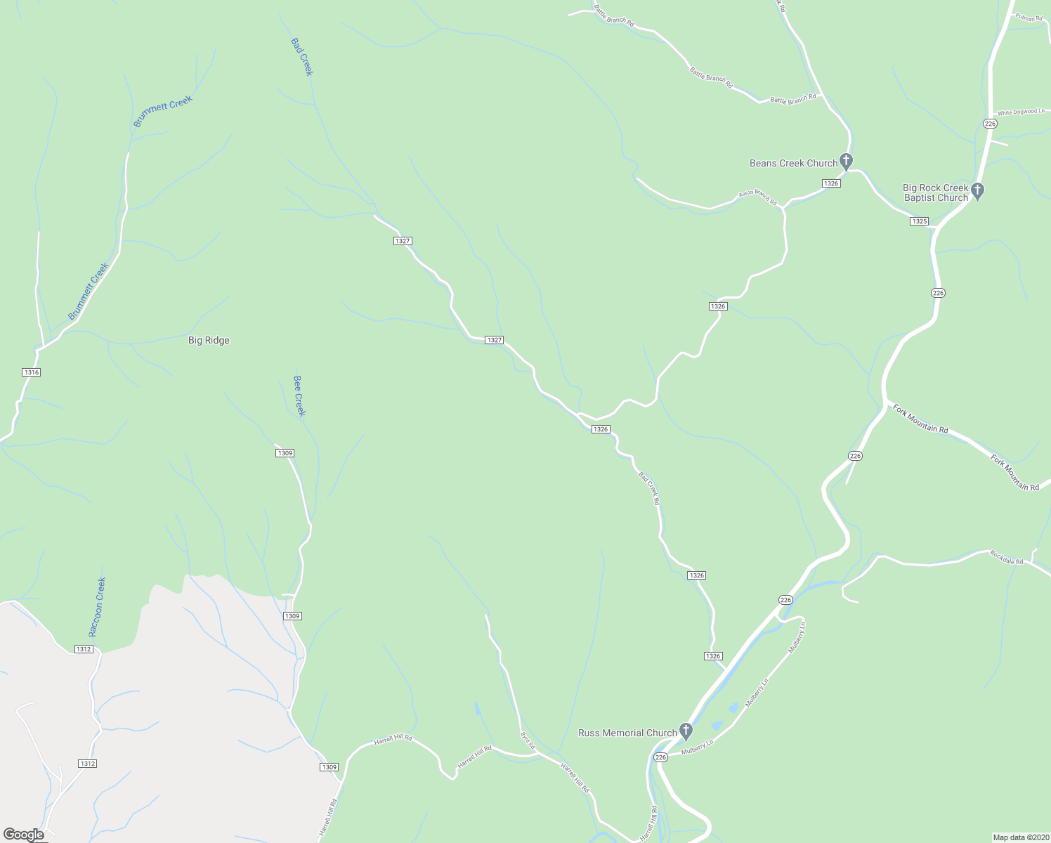 map of restaurants, bars, coffee shops, grocery stores, and more near 1101 Bad Creek Road in Bakersville
