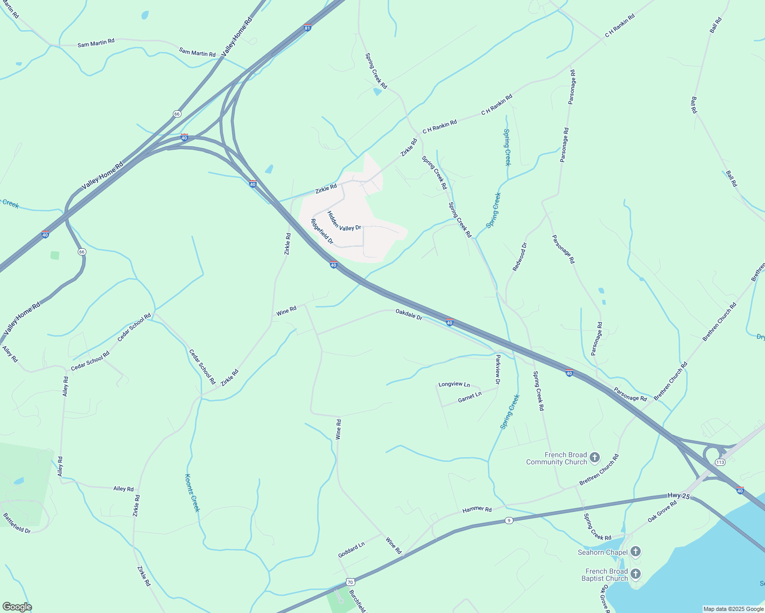 map of restaurants, bars, coffee shops, grocery stores, and more near Interstate 40 in Dandridge