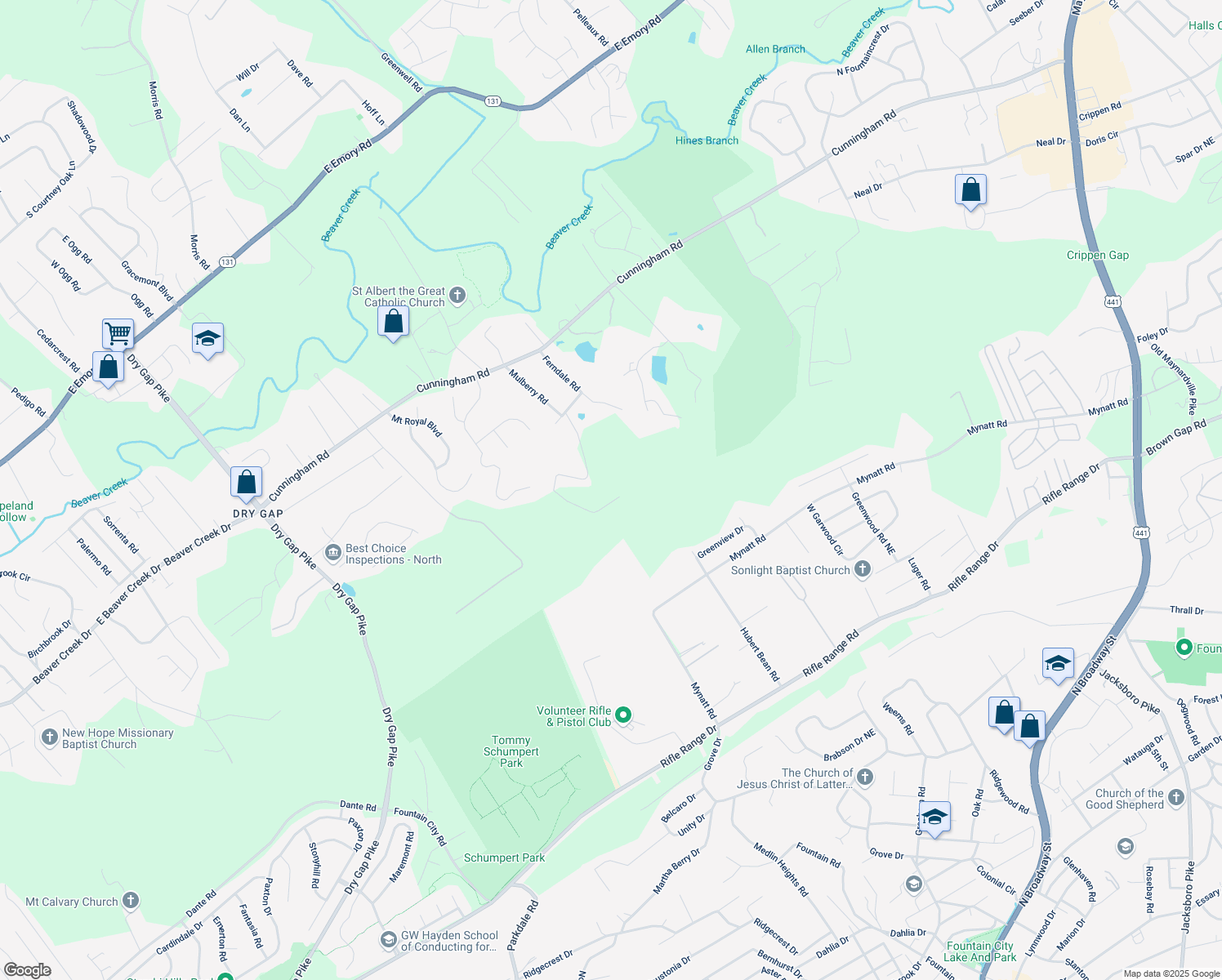 map of restaurants, bars, coffee shops, grocery stores, and more near 6707 Arapahoe Lane in Knoxville