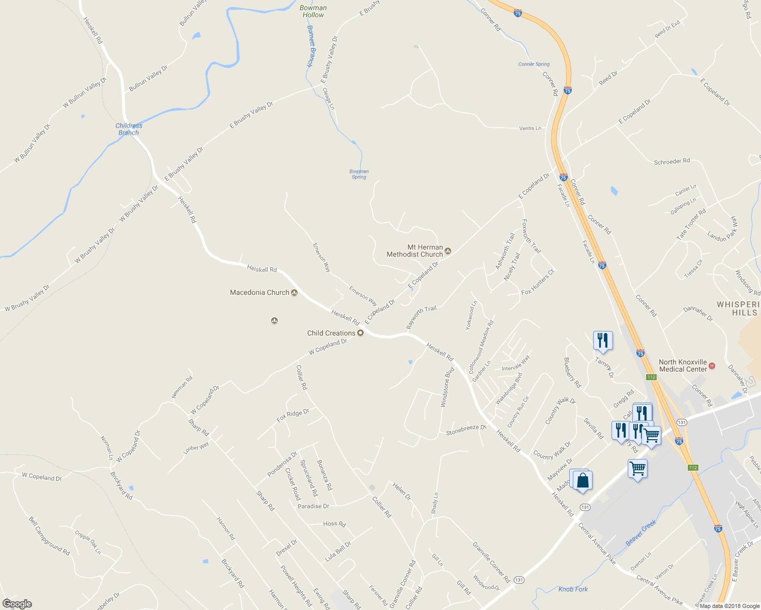 map of restaurants, bars, coffee shops, grocery stores, and more near 129 East Copeland Drive in Powell