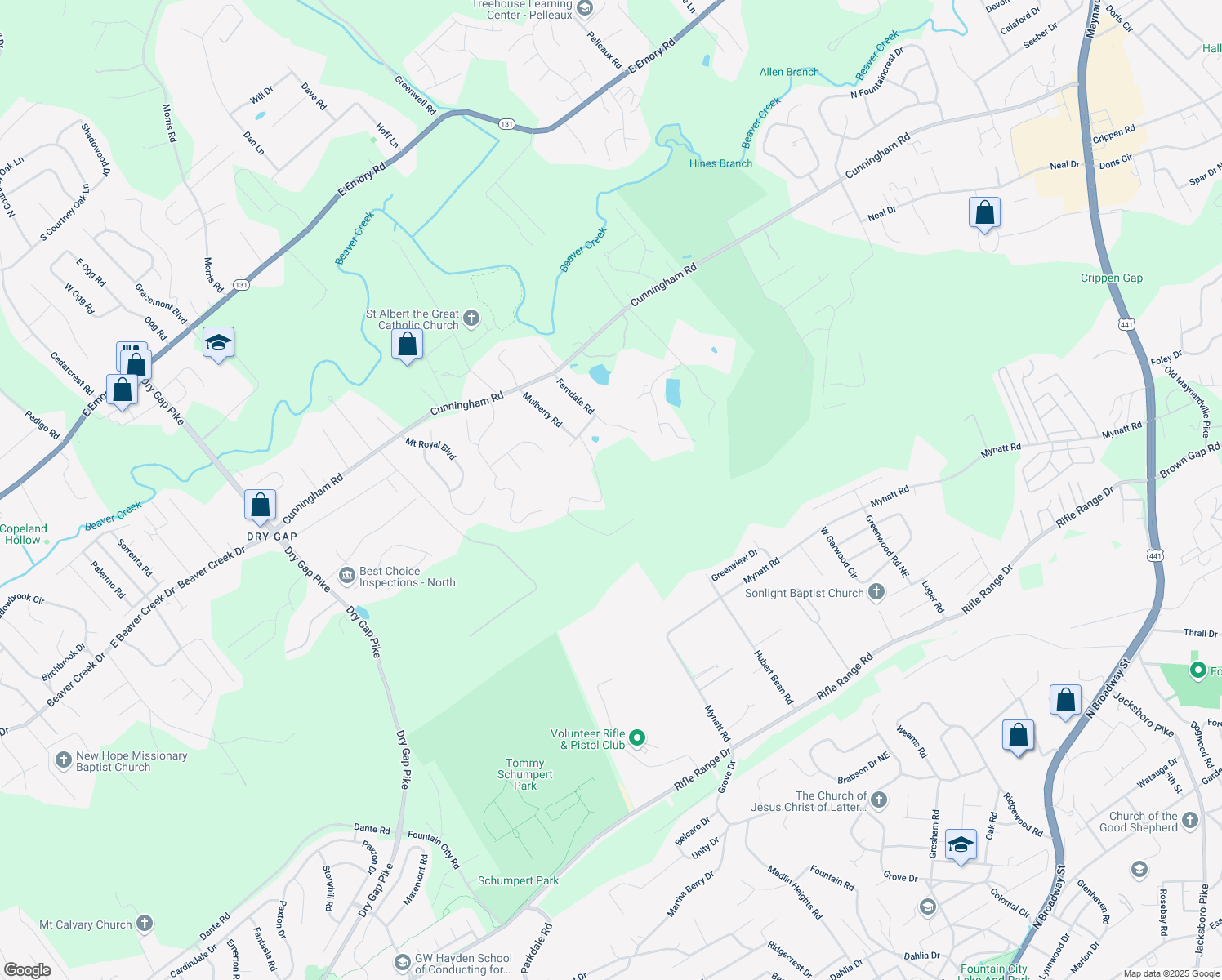 map of restaurants, bars, coffee shops, grocery stores, and more near 6707 Arapahoe Lane in Knoxville