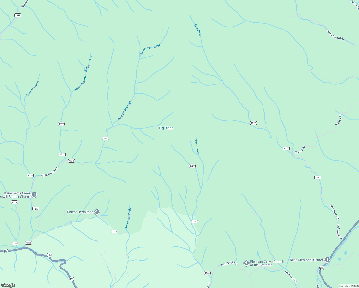 map of restaurants, bars, coffee shops, grocery stores, and more near State Road 1309 in Bakersville