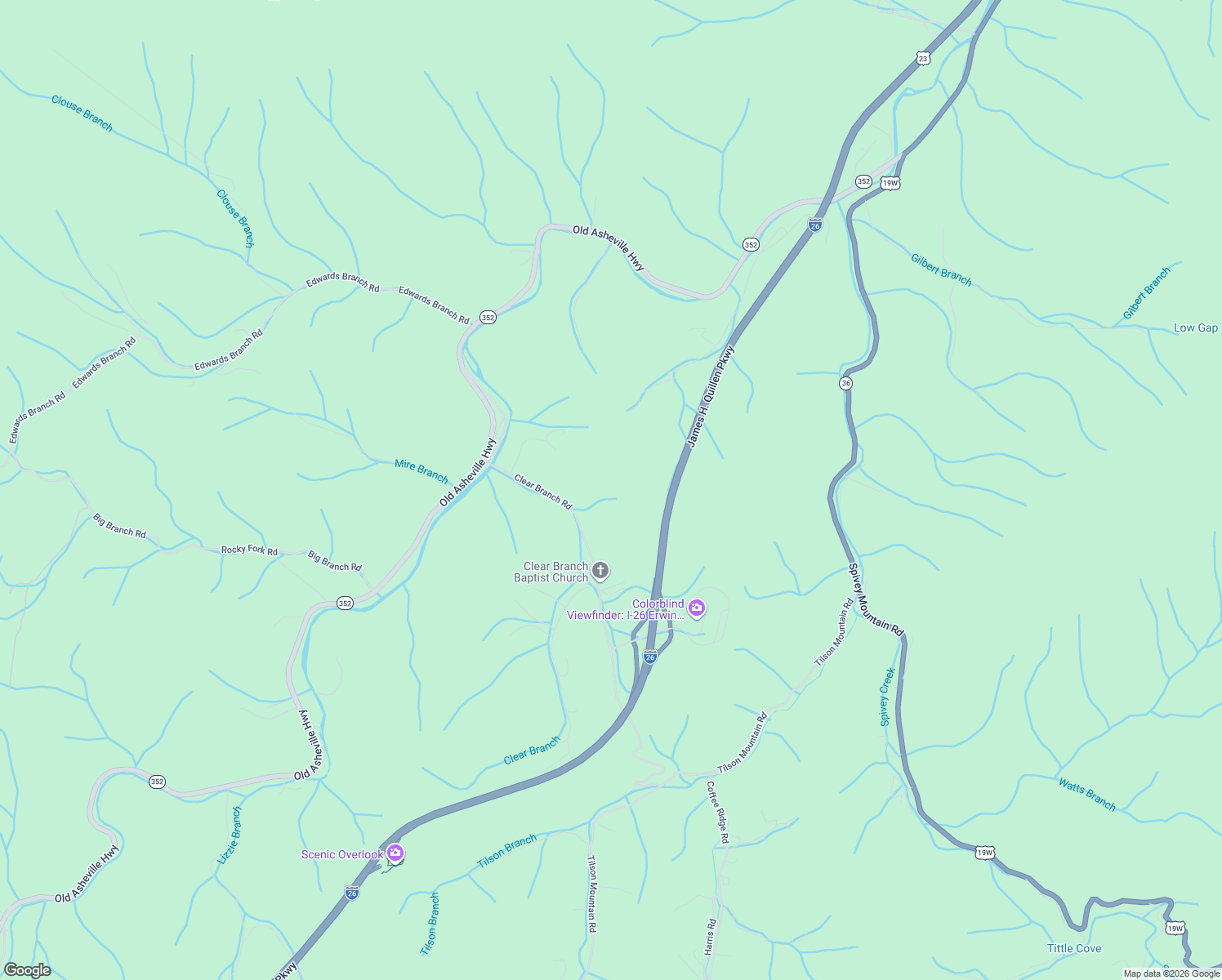map of restaurants, bars, coffee shops, grocery stores, and more near 4430 Clear Branch Road in Erwin