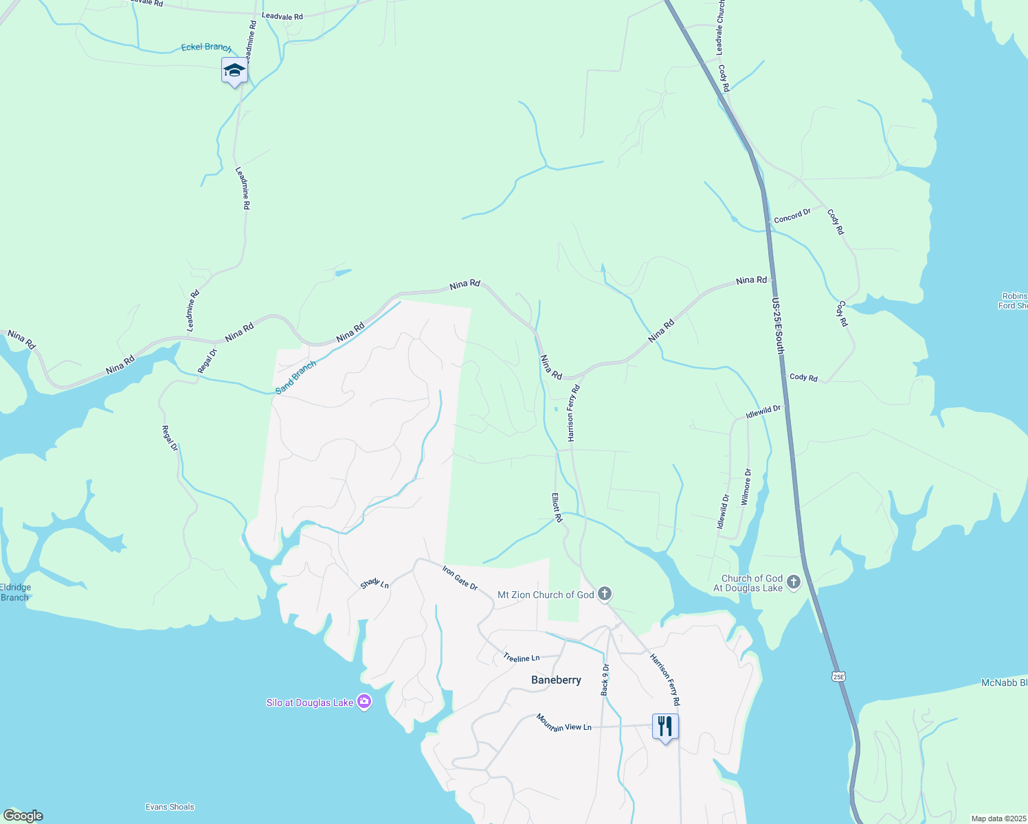 map of restaurants, bars, coffee shops, grocery stores, and more near 1502 Hollow Springs Road in White Pine