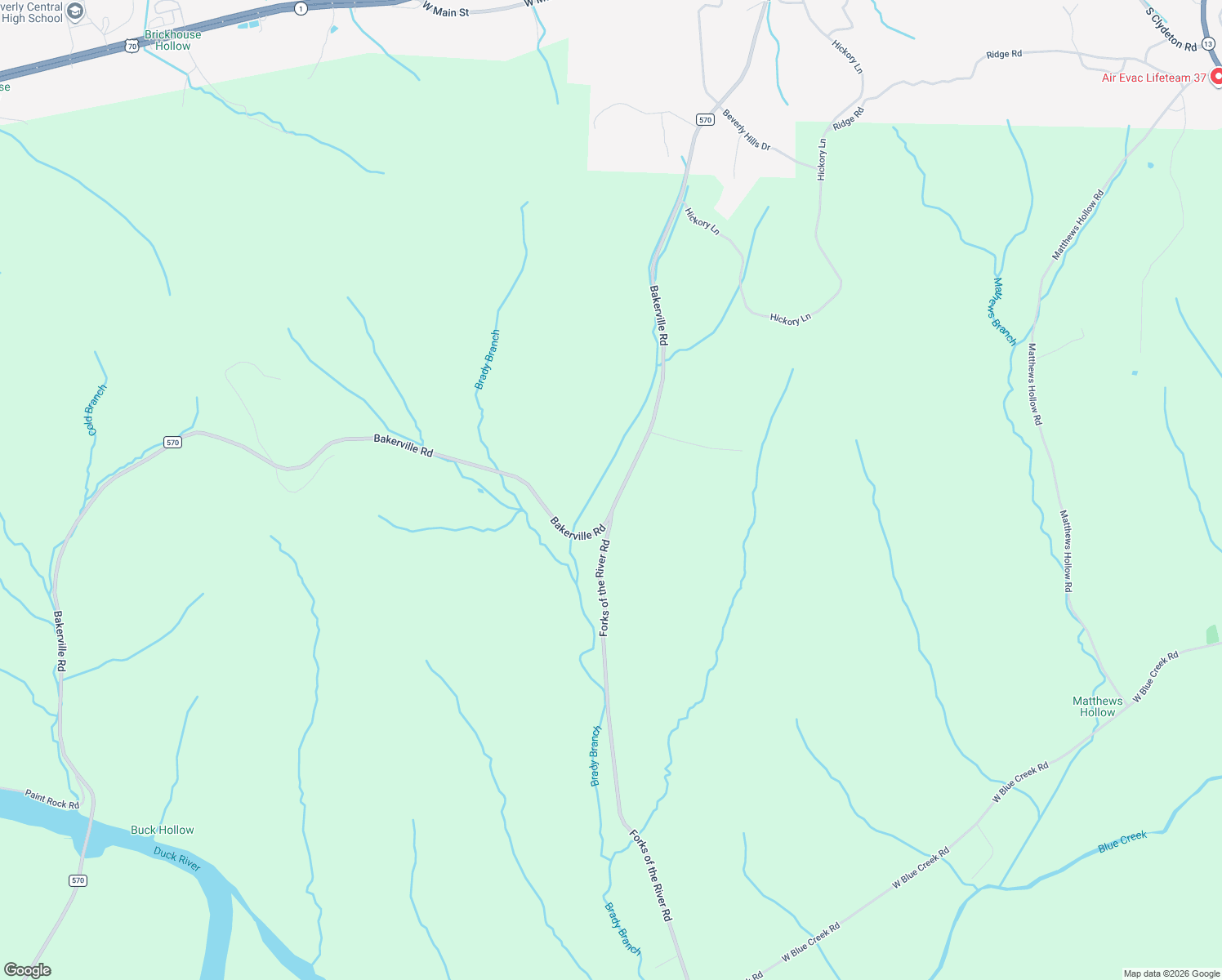 map of restaurants, bars, coffee shops, grocery stores, and more near 1761 Bakerville Road in Waverly