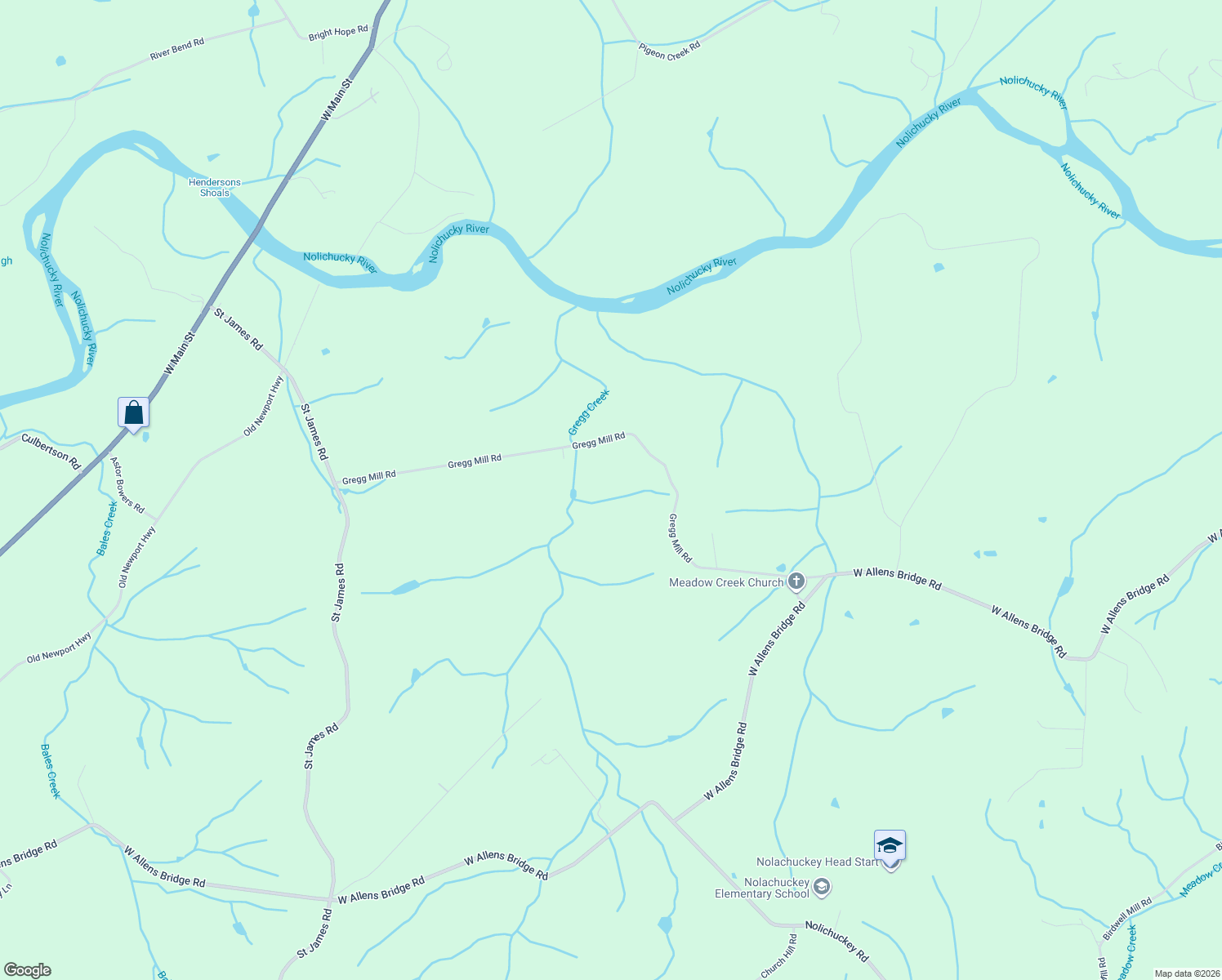 map of restaurants, bars, coffee shops, grocery stores, and more near 750 Gregg Mill Rd in Greeneville