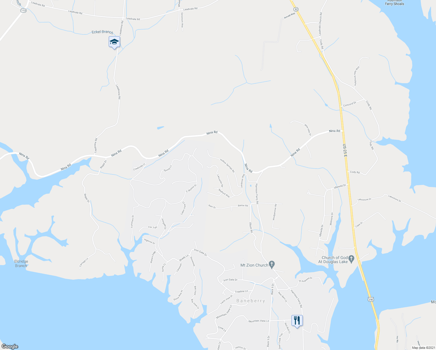 map of restaurants, bars, coffee shops, grocery stores, and more near Lancaster Road in Baneberry