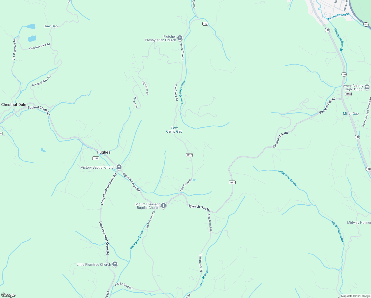 map of restaurants, bars, coffee shops, grocery stores, and more near 2680 Cow Camp Road in Newland