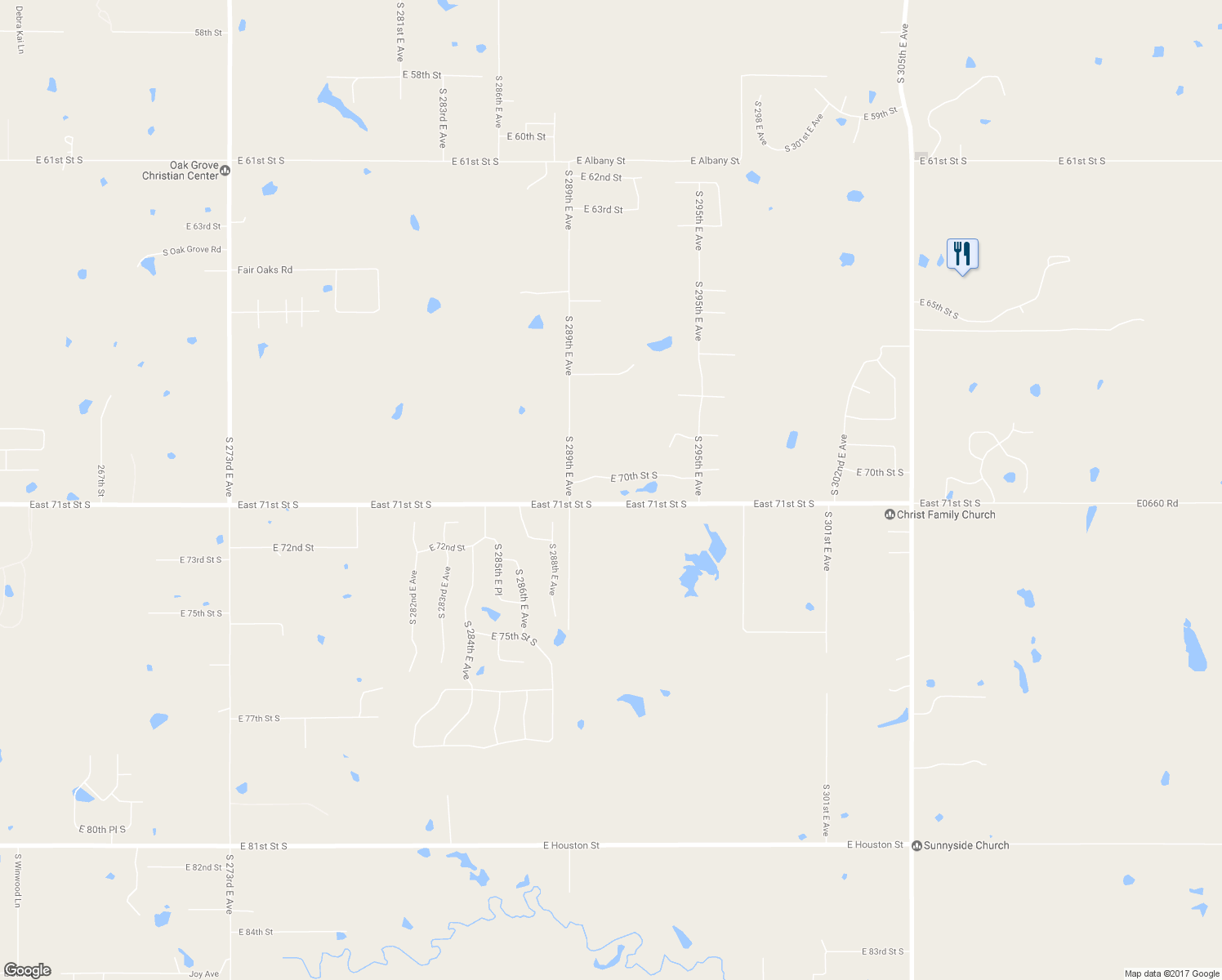 map of restaurants, bars, coffee shops, grocery stores, and more near 29108 East 70th Street South in Broken Arrow