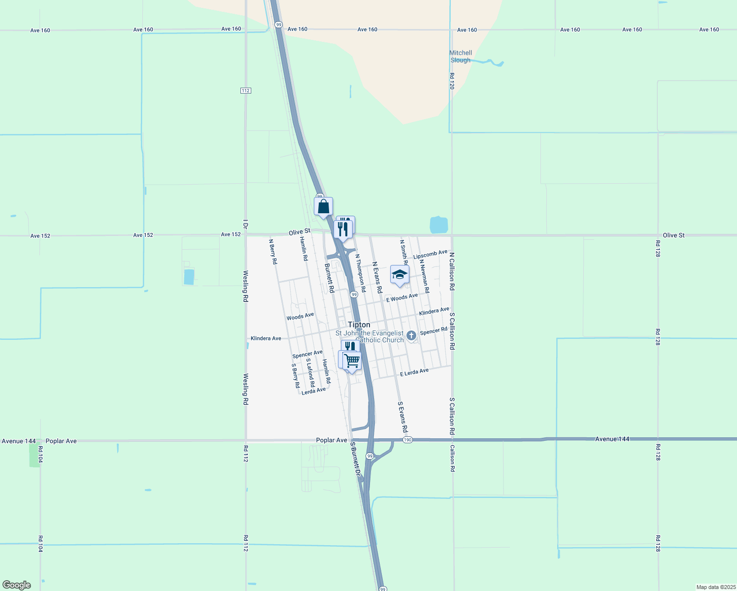 map of restaurants, bars, coffee shops, grocery stores, and more near 334 North Thompson Road in Tipton