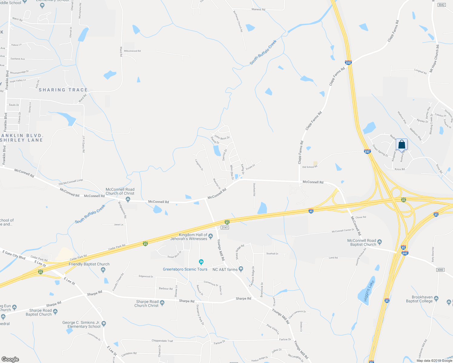 map of restaurants, bars, coffee shops, grocery stores, and more near 4224 Youngstown Drive in Greensboro