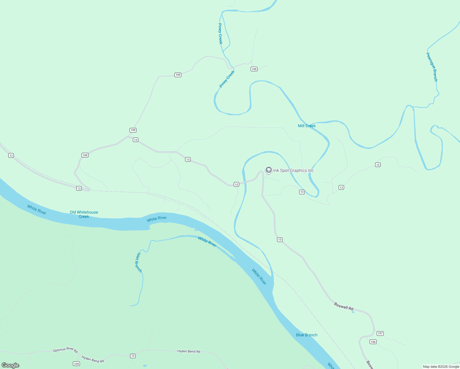 map of restaurants, bars, coffee shops, grocery stores, and more near 6830 Boswell Road in Calico Rock