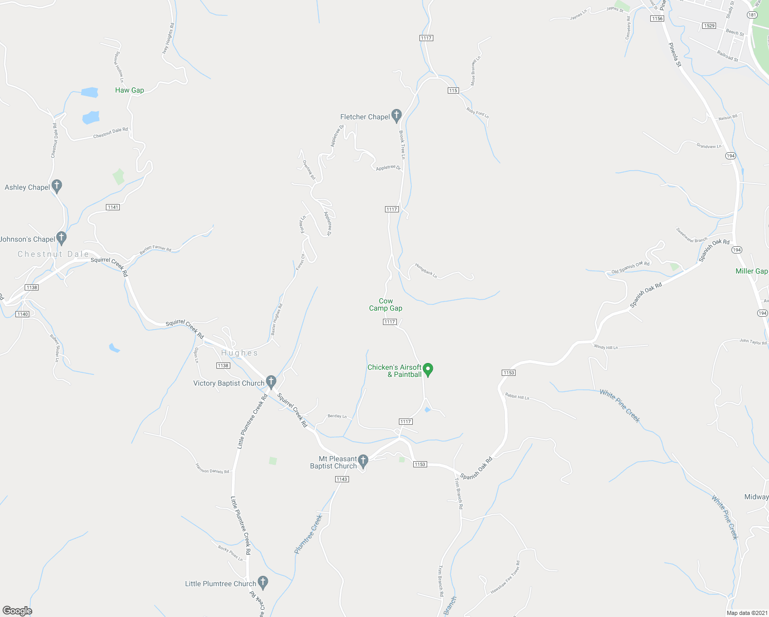 map of restaurants, bars, coffee shops, grocery stores, and more near 2814 Cow Camp Road in Newland