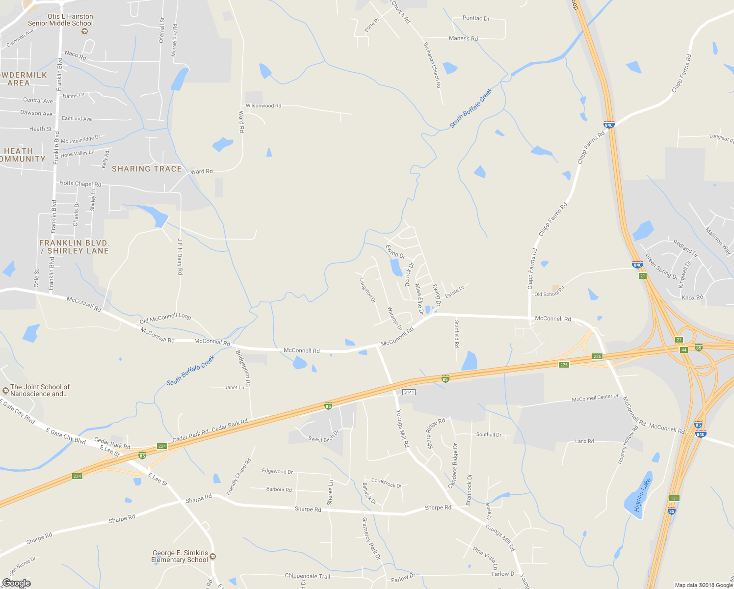 map of restaurants, bars, coffee shops, grocery stores, and more near 1125 Langston Drive in Greensboro