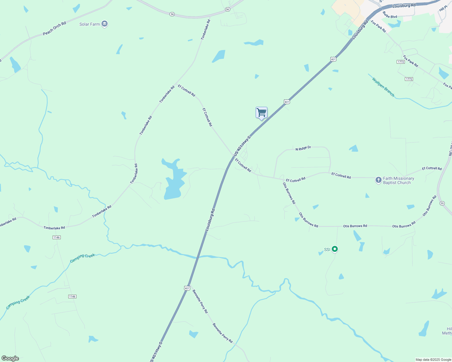 map of restaurants, bars, coffee shops, grocery stores, and more near 2051 U.S. 401 in Louisburg