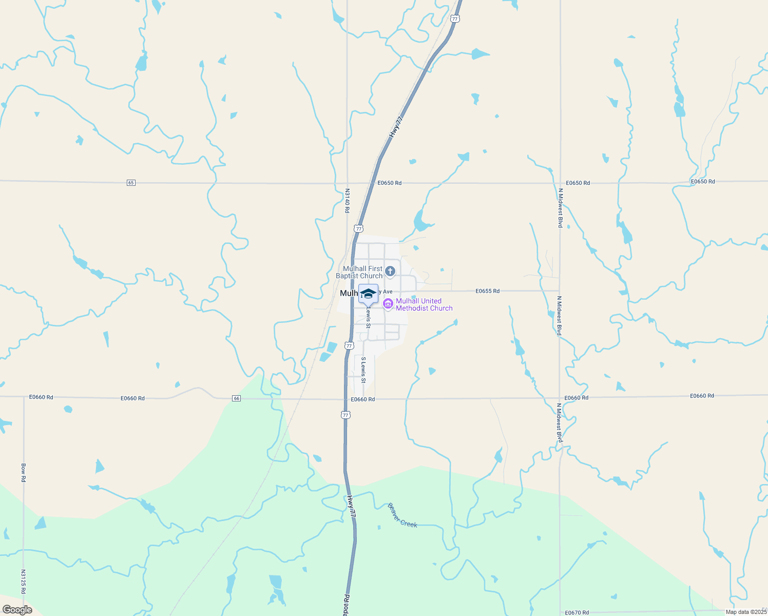 map of restaurants, bars, coffee shops, grocery stores, and more near S Craig St & Bryant Ave in Mulhall