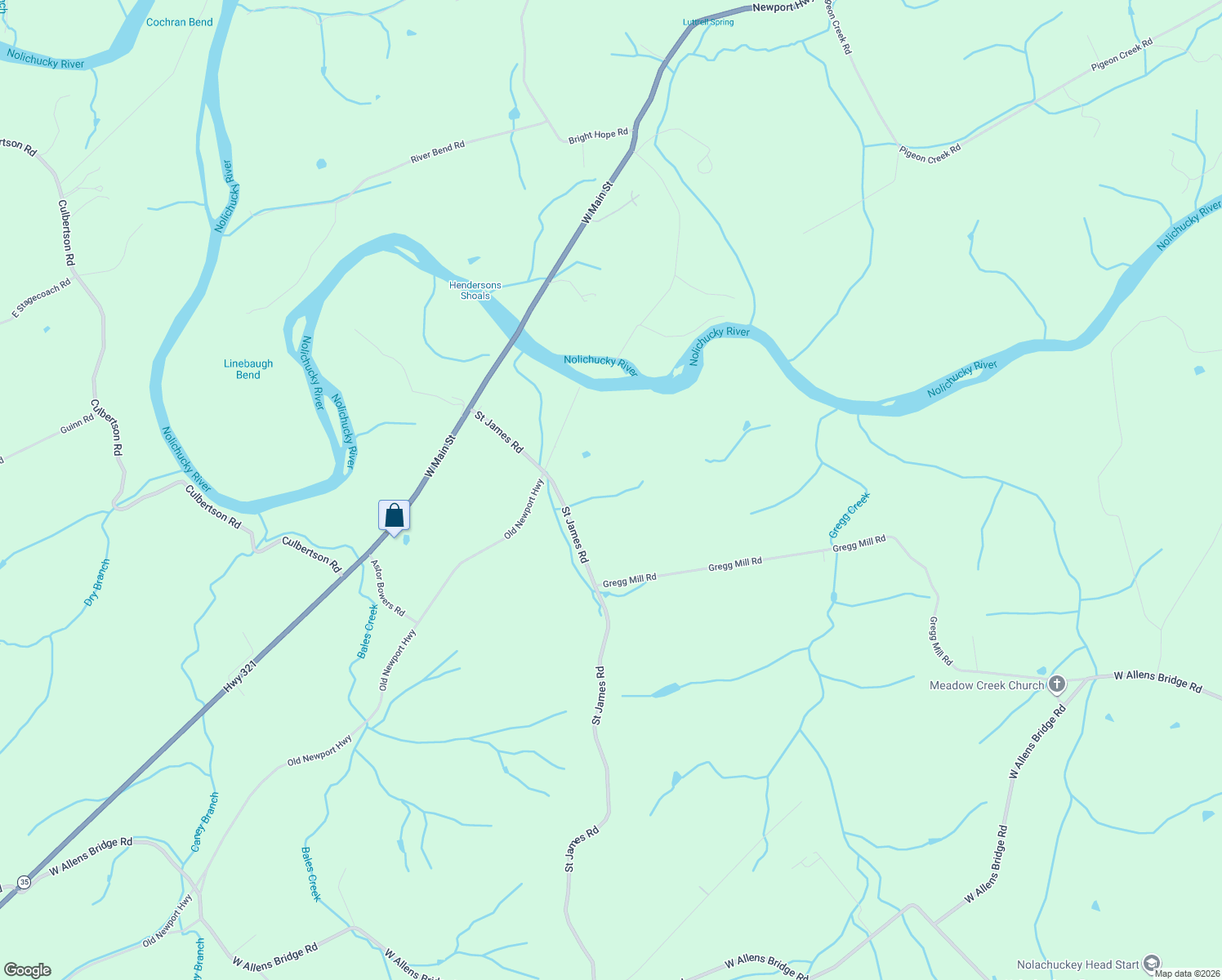 map of restaurants, bars, coffee shops, grocery stores, and more near 84 Memory Lane in Greeneville