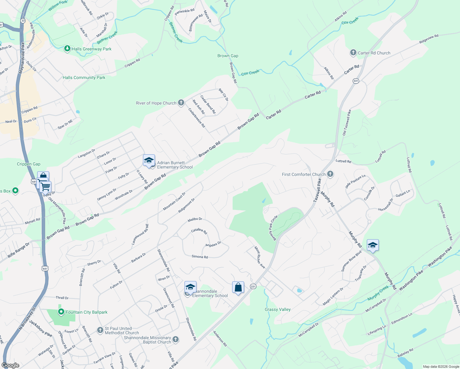 map of restaurants, bars, coffee shops, grocery stores, and more near 5213 Sweet Kathleen Lane in Knoxville