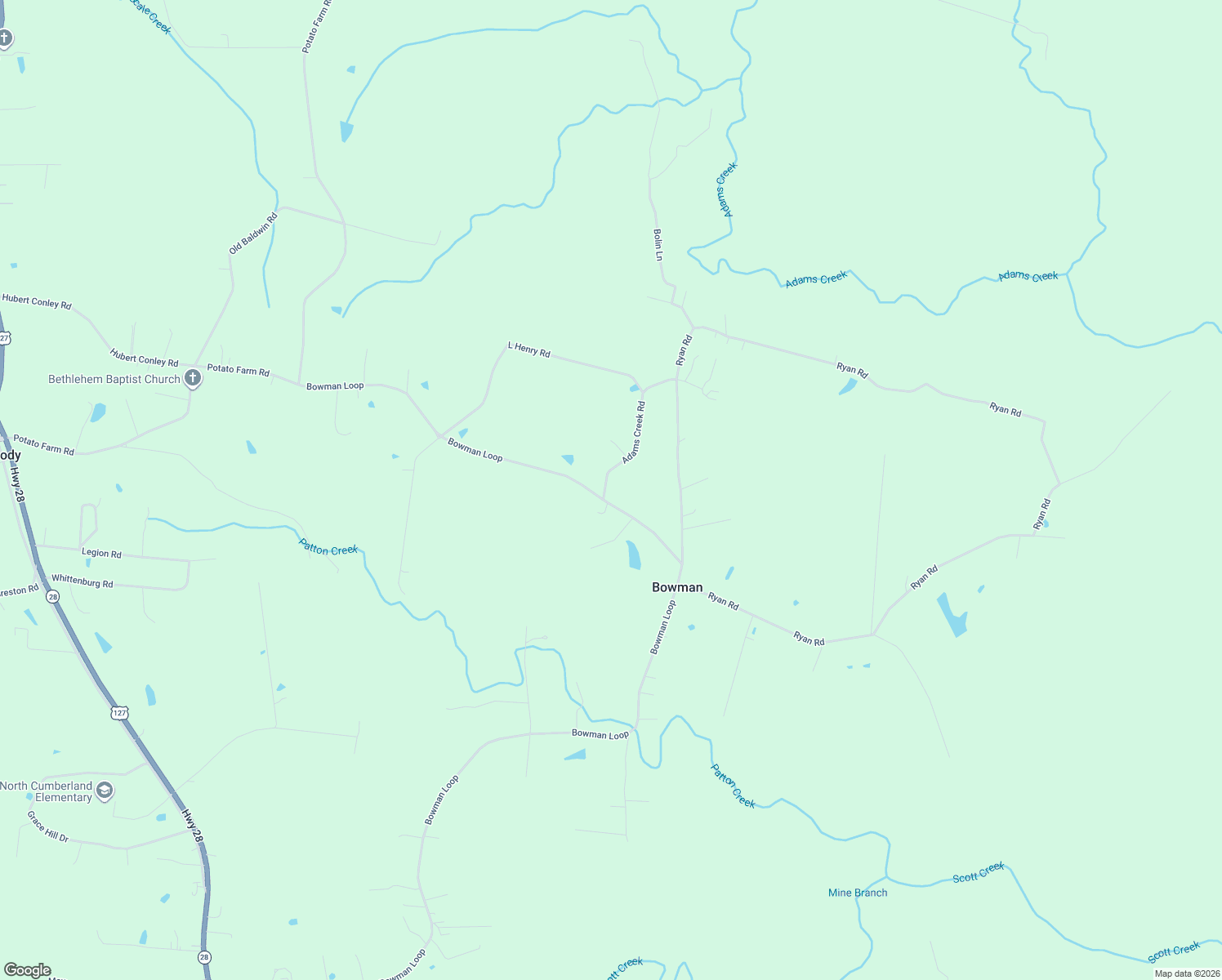 map of restaurants, bars, coffee shops, grocery stores, and more near 28 Adams Creek Road in Crossville