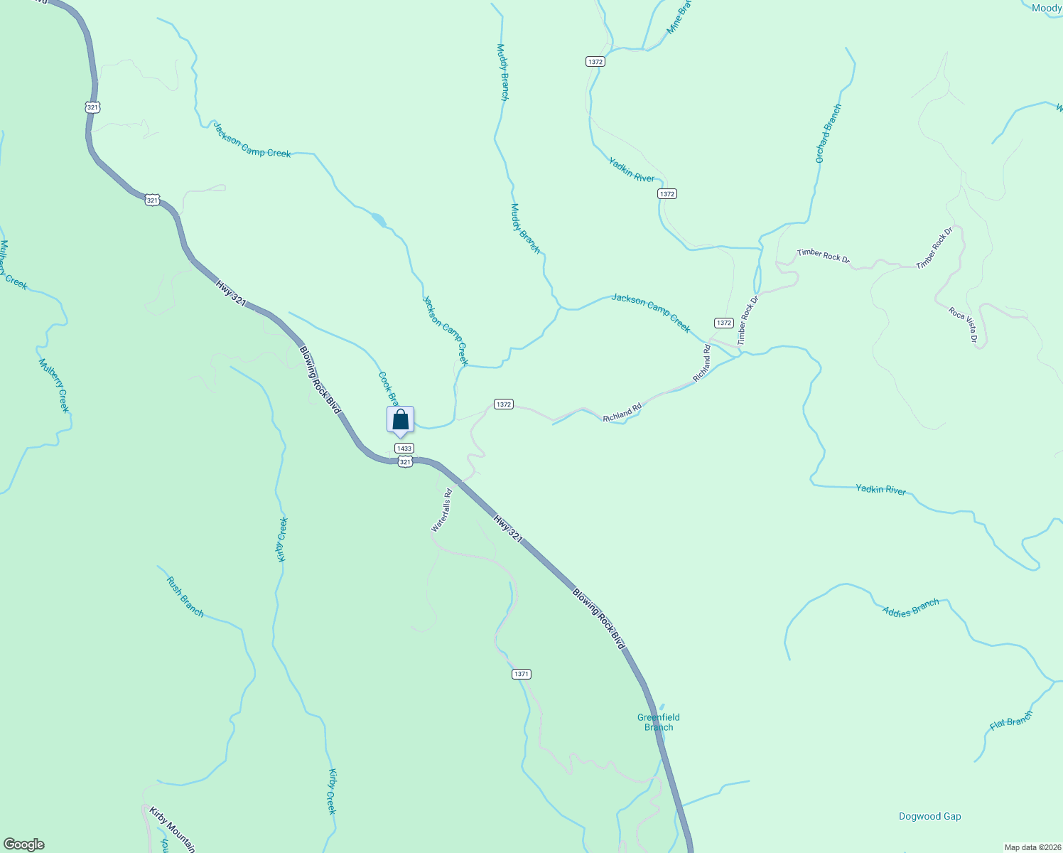 map of restaurants, bars, coffee shops, grocery stores, and more near 6321 Richland Road in Lenoir