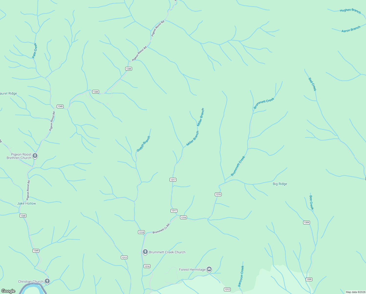 map of restaurants, bars, coffee shops, grocery stores, and more near State Road 1317 in Bakersville