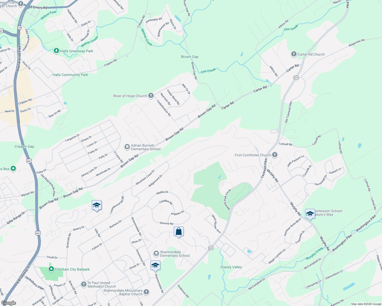 map of restaurants, bars, coffee shops, grocery stores, and more near 5231 Beverly Oaks Drive in Knoxville