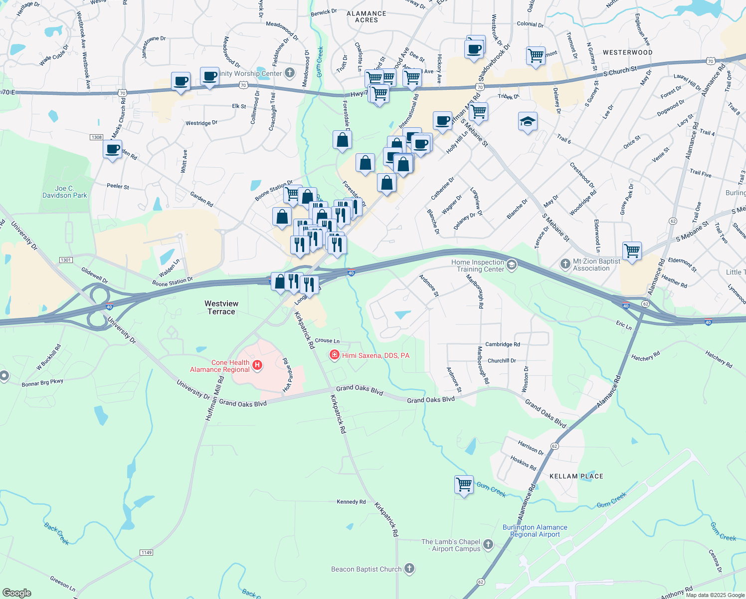 map of restaurants, bars, coffee shops, grocery stores, and more near 2985 Victoria Falls Drive in Burlington