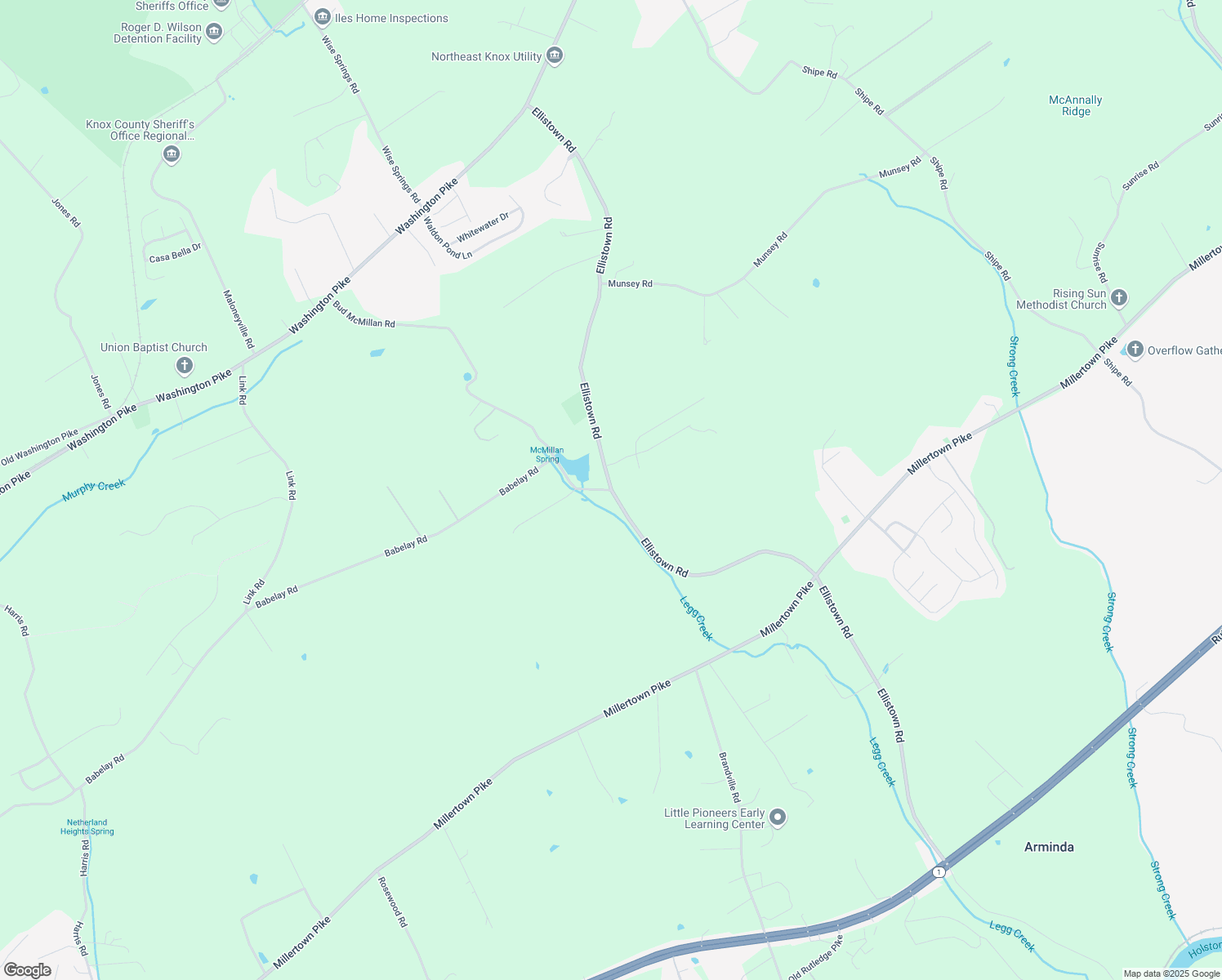 map of restaurants, bars, coffee shops, grocery stores, and more near 2518 Bud McMillan Road in Knoxville