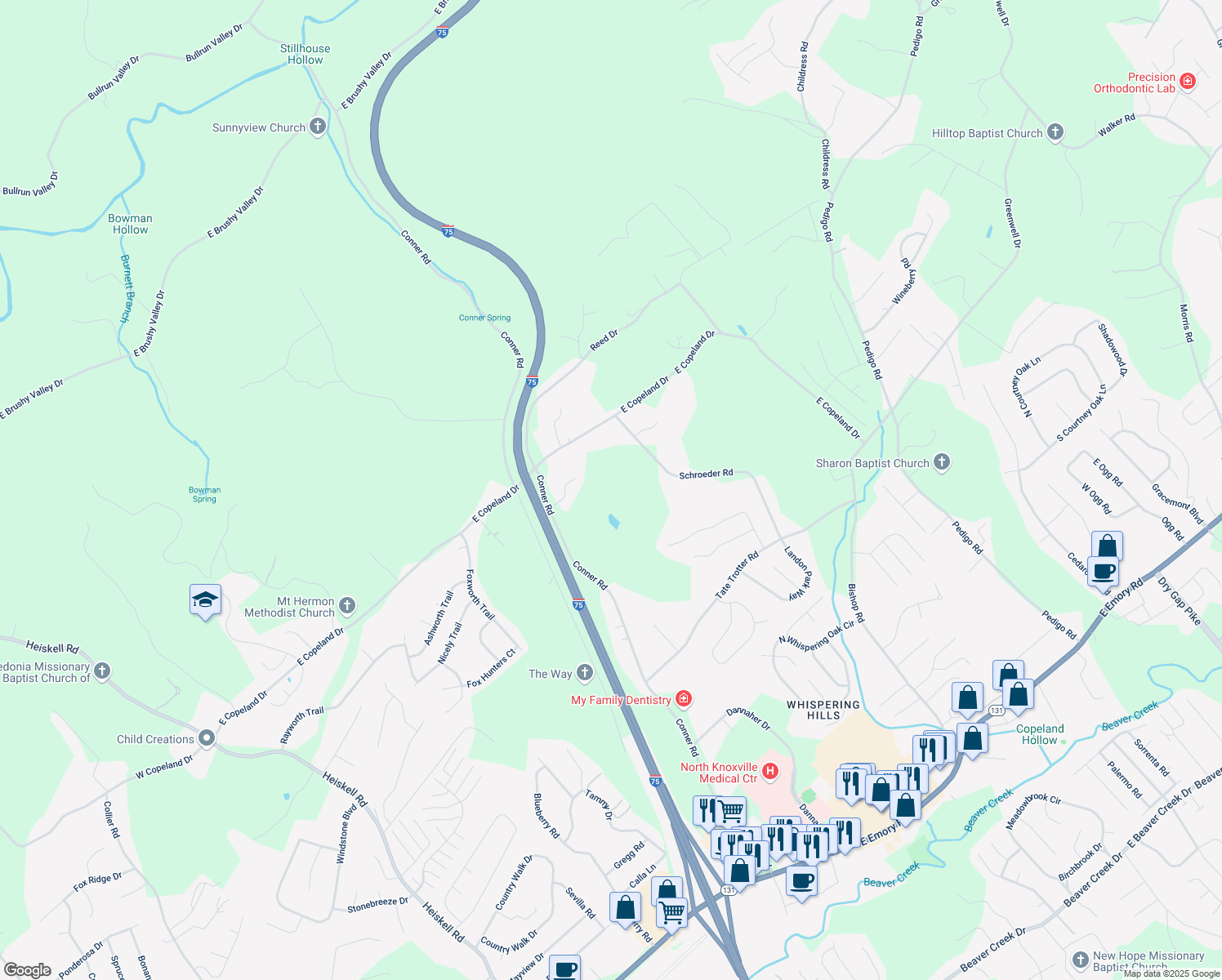 map of restaurants, bars, coffee shops, grocery stores, and more near 8289 Schroeder Road in Powell