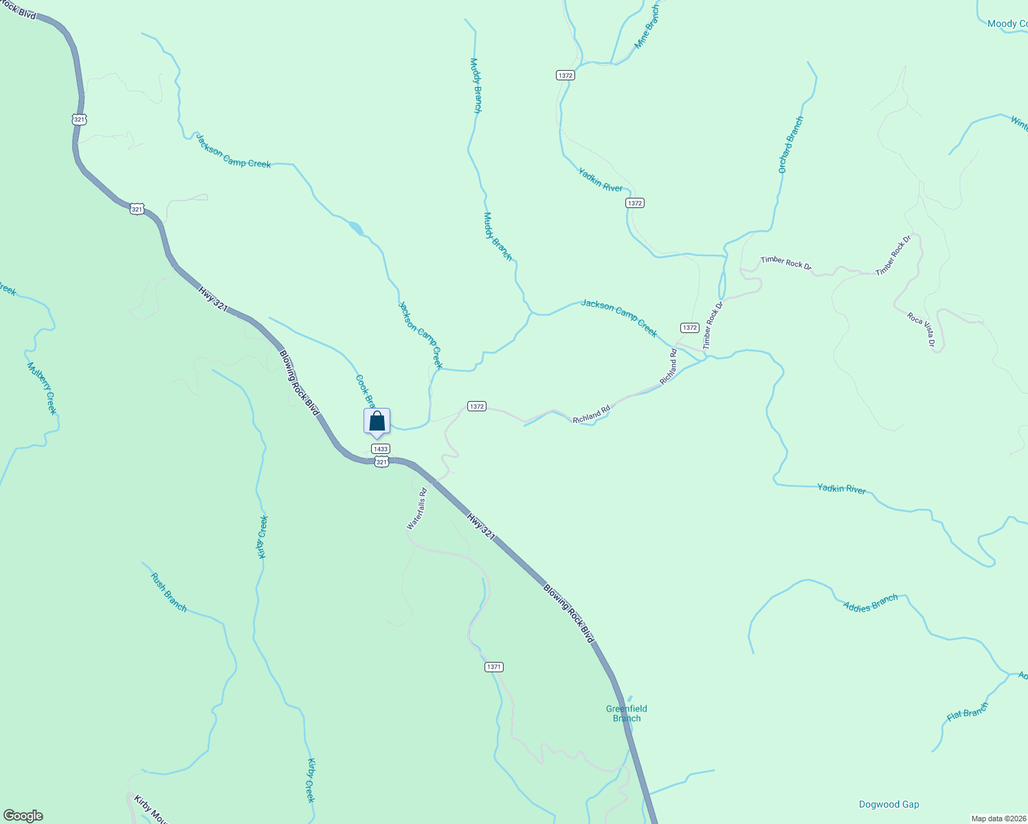 map of restaurants, bars, coffee shops, grocery stores, and more near 6321 Richland Road in Lenoir