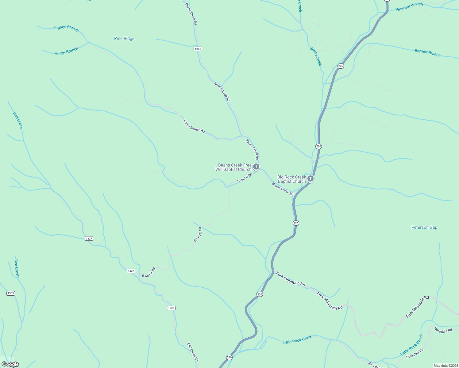 map of restaurants, bars, coffee shops, grocery stores, and more near 1399 B and B Road in Bakersville