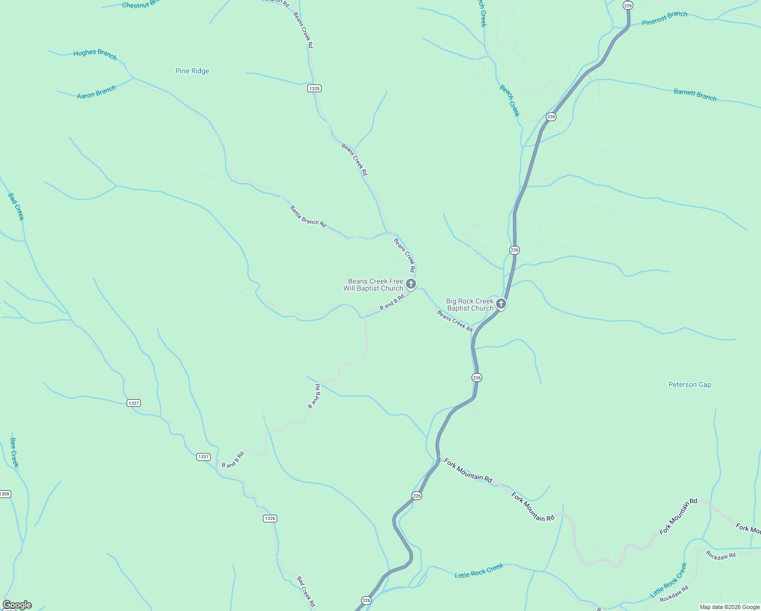 map of restaurants, bars, coffee shops, grocery stores, and more near 1399 B and B Road in Bakersville